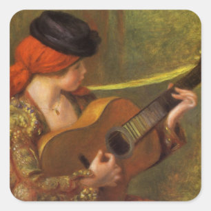 Adesivo Quadrado Jovem Mulher Espanhola com uma Guitarra por Pierre