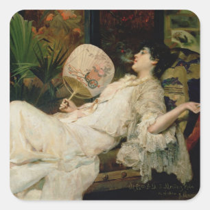 Adesivo Quadrado Jovem mulher que fuma, 1894