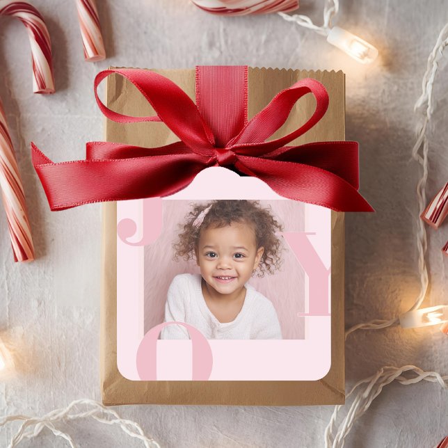 Adesivo Quadrado JOY Blush Pink Modern Christmas | Personalized  (Criador carregado)