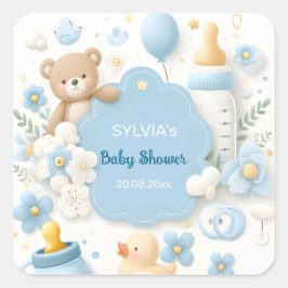 Adesivo Quadrado Joy do Pacote Azul: Chá do Bear Bear