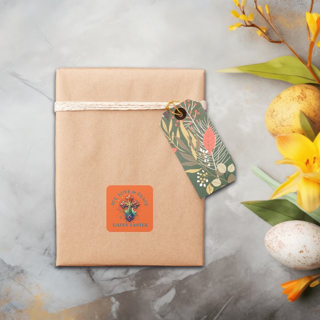 Adesivo Quadrado Joy, Felz pascoa de Amor e Paz | (Criador carregado)