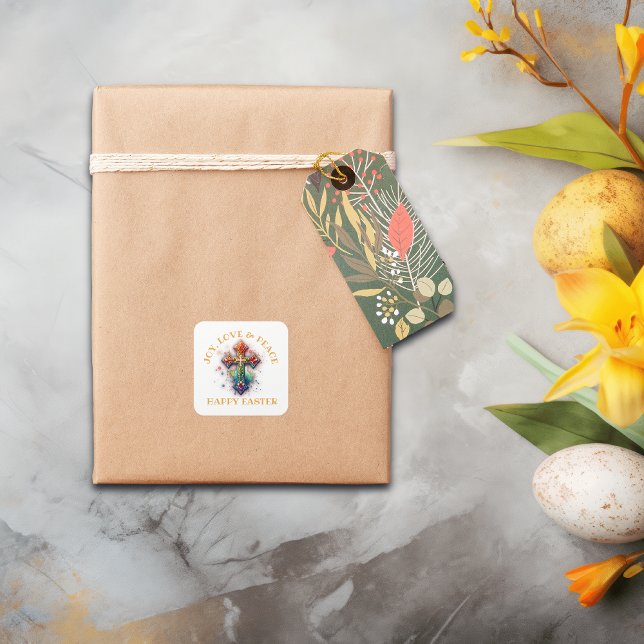 Adesivo Quadrado Joy, Felz pascoa de Amor e Paz | (Criador carregado)