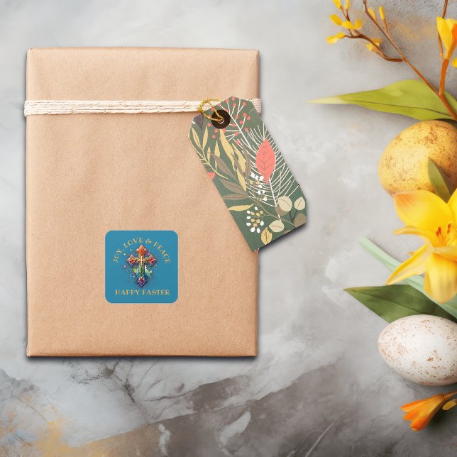 Adesivo Quadrado Joy, Felz pascoa de Amor e Paz | (Criador carregado)