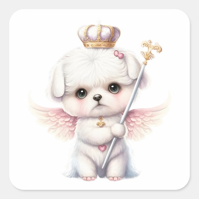 Adesivo Quadrado Joy Furry: Angel Wing Maltês Cachorro Puppy Gift K (Frente)