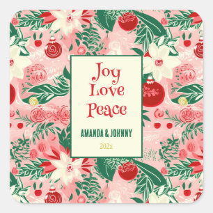 Adesivo Quadrado Joy Love Peace Colorful Floral