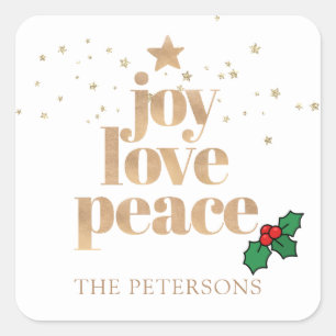 Adesivo Quadrado Joy, Love, Peace Natal Simples Moderno