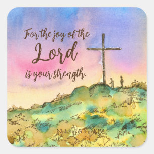 Adesivo Quadrado Joy Of The Lord Nehemiah Bíblia Scripture Sunset