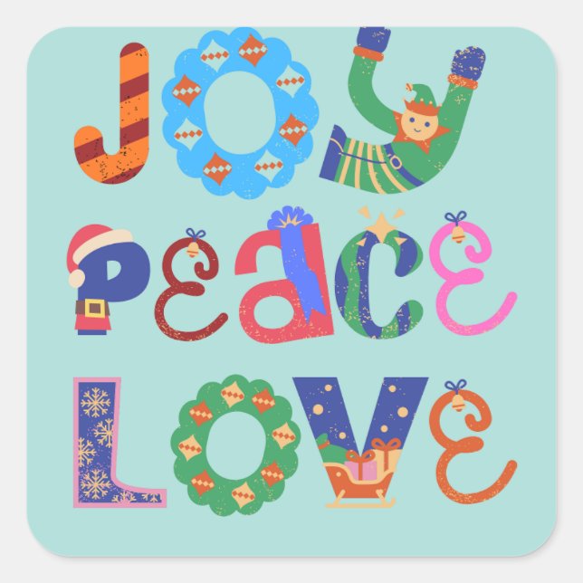 Adesivo Quadrado Joy, peace, love custom square sticker (Frente)