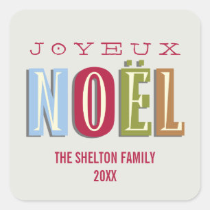 Adesivo Quadrado Joyeux Noel funky red green chic feriado