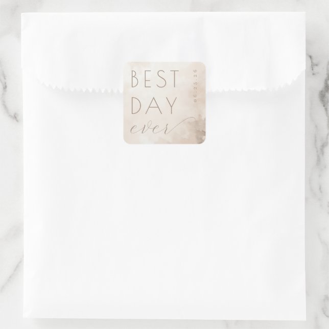 Adesivo Quadrado Joyful Beige Watercolor Wedding Sticker (Bolsa)