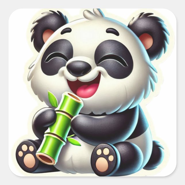 Adesivo Quadrado Joyful Black Happy Panda (Frente)