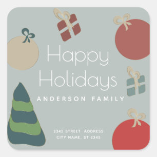 Adesivo Quadrado Joyful e divertida ornamentos coloridos presentes