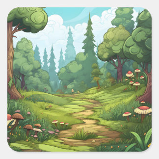 Adesivo Quadrado Joyful Jungle Cartoon Fantasy