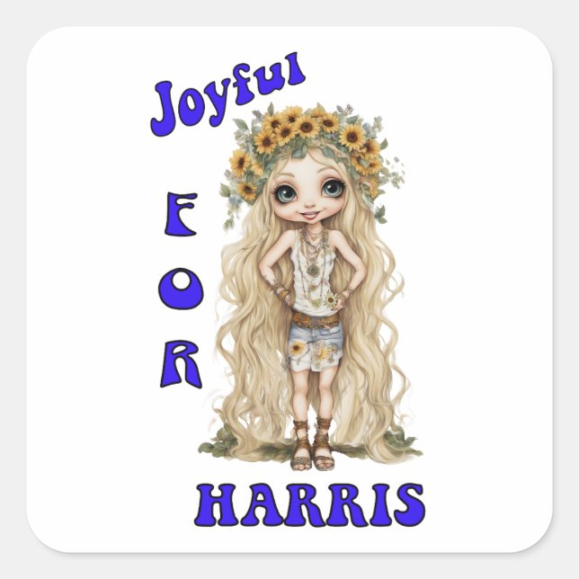 Adesivo Quadrado Joyful Kamala Harris Presidente Hippie Boho (Frente)