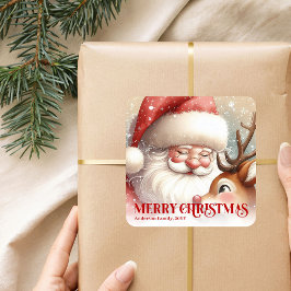 Adesivo Quadrado Joyous Personalized Santa and Rudolph Christmas 