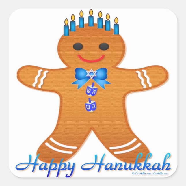 Adesivo Quadrado Judaica Hanukkah Gingerpão Man Menorah (Frente)