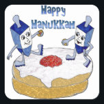 Adesivo Quadrado Judaica Happy Hanukkah Dançando Dreidels Doughnut<br><div class="desc">Você está vendo The Lee Hiller Designs Collection of Home and Office Decor,  Roupa,  Gifts and Coleções. As Designs incluem Lee Hiller Photoographic e Mixed Media Digital Art Collection. Você pode ver sua fotografia da Nature em http://HikeOurPlanet.com/ e seguir seu blog de caminhada no Hot Primavera National Park.</div>