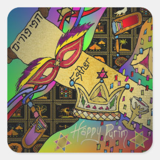 Adesivo Quadrado Judaica Purim Esther Celebração de Arte Escura Imp