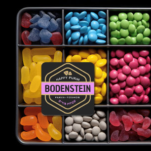 Adesivo Quadrado Judeu Hebraico Purim Mishloach Manot Dourado