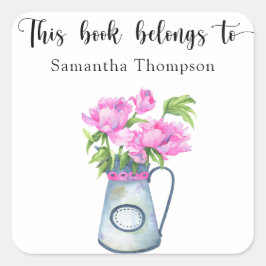 Adesivo Quadrado Jug de flores - este livro pertence a