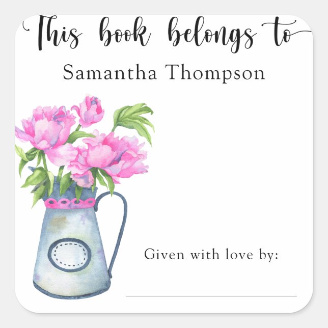 Adesivo Quadrado Jug de flores - este livro pertence a (Frente)
