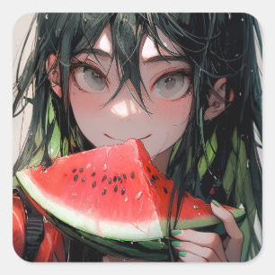 Adesivo Quadrado Juicy Summer Watermelon Anime Girl