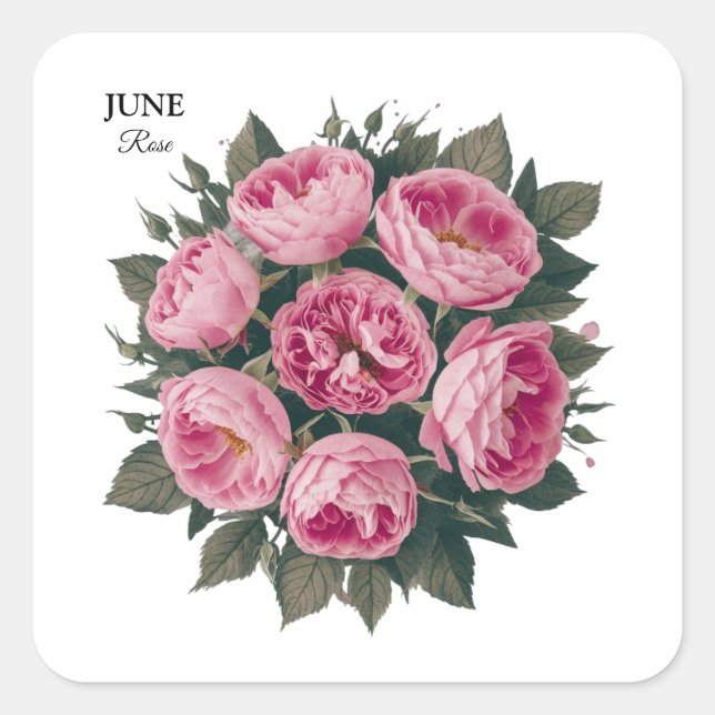 Adesivo Quadrado June Rosa: Personalised Birthday Bloom (Frente)