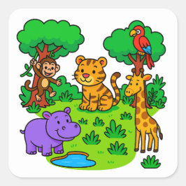 Adesivo Quadrado Jungle Animal Stickers for Kids & Teachers