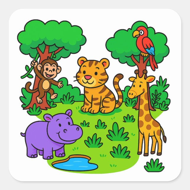Adesivo Quadrado Jungle Animal Stickers for Kids & Teachers (Frente)