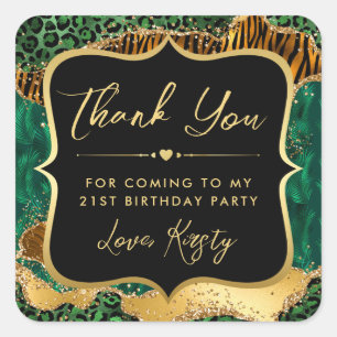 Adesivo Quadrado Jungle Safari Ágata Verde e Dourado Aniversário