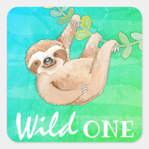 Adesivo Quadrado Jungle Sloth Wild One Party