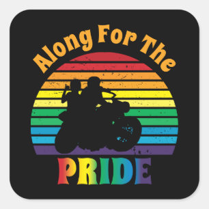 Adesivo Quadrado Junto com o Pride 70's Motorcycle Rainbow Sunset