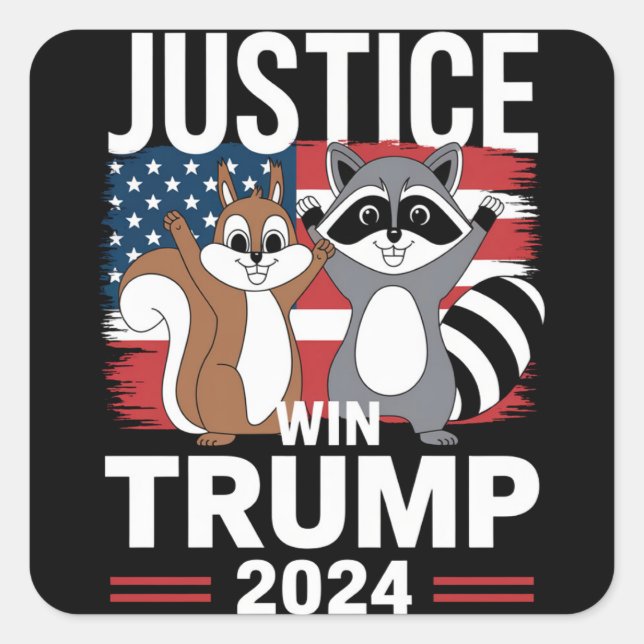 Adesivo Quadrado Justice For Peanut Win Trump 2024 (Frente)