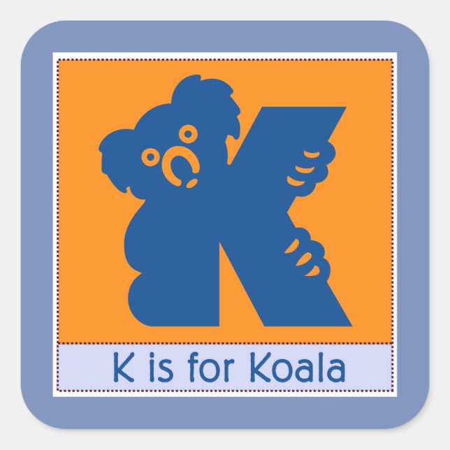 Adesivo Quadrado K é para Koala Animal Alphabet para Crianças (Frente)