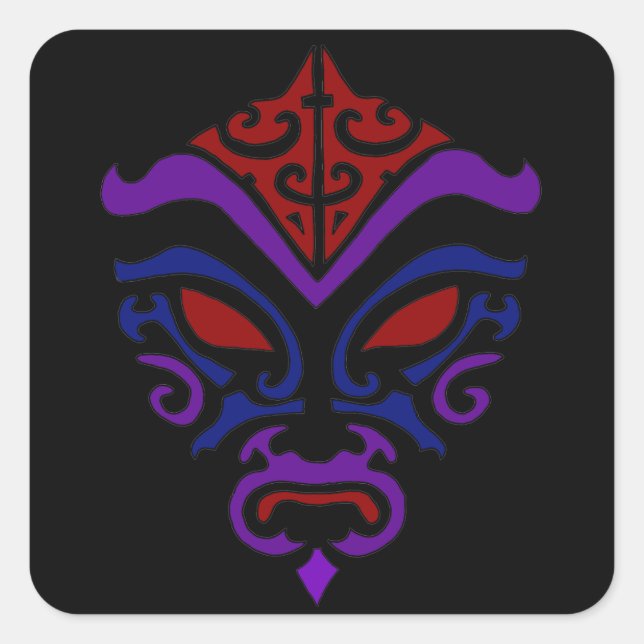 Adesivo Quadrado Kabuki Mask Tribal Purple Makeup (Frente)