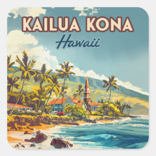 Adesivo Quadrado Kailua Kona Hawaii Big Island Beach Vintage