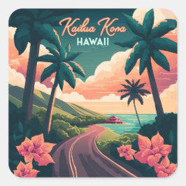 Adesivo Quadrado Kailua Kona Hawaii Big Island Sunset Retro