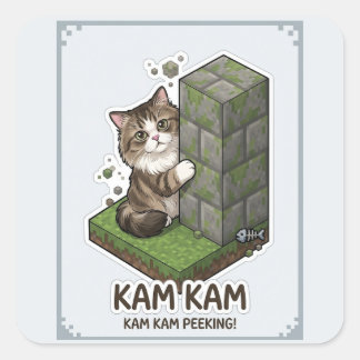 Adesivo Quadrado KAM KAM Espiando! Gato do Mundo Voxel Fofo