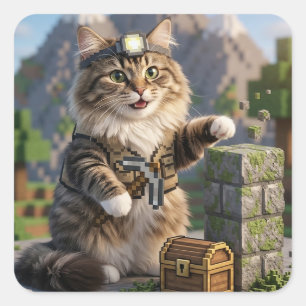 Adesivo Quadrado KAM KAM O Explorador Voxel Arte de Gato Gamer Real