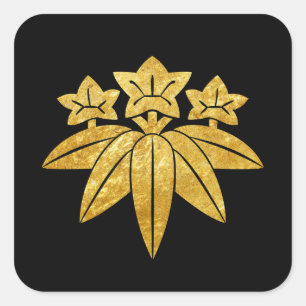 Adesivo Quadrado Kamakura Minamoto Mon ouro falso japonês preto