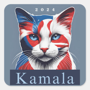 Adesivo Quadrado Kamala Cat 2024 Democrata nas eleições dos EUA