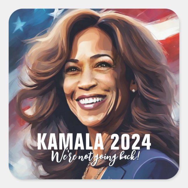 Adesivo Quadrado Kamala Harris 2024 não voltando à arte gráfica (Frente)