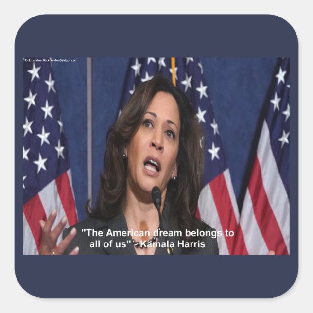 Adesivo Quadrado Kamala Harris & American Dream Quote Stickers (Frente)