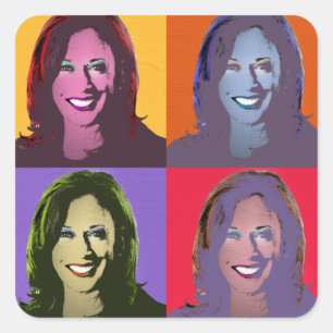 Adesivo Quadrado Kamala Harris Pop Art (Amarelo, laranja, roxo, ver