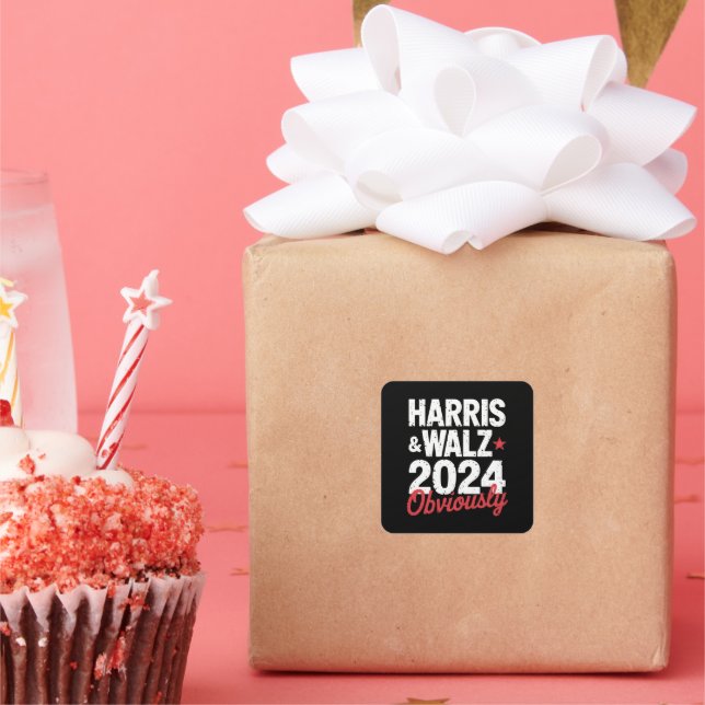 Adesivo Quadrado Kamala Walz Obviamente 2024 Harris Waltz 2024 (Festa)