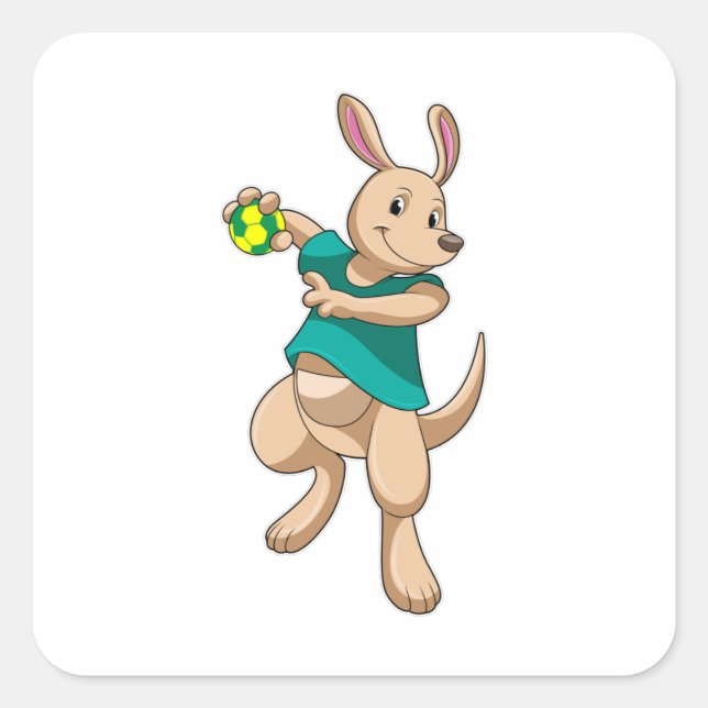 Adesivo Quadrado Kangaroo como jogador de handebol com Handball (Frente)