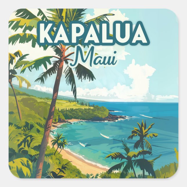 Adesivo Quadrado Kapalua Maui Hawaii Bay Beach Vacer Retro (Frente)