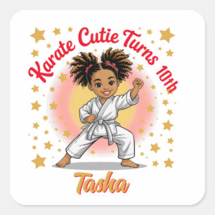 Adesivo Quadrado Karate Cutie Birthday Girl Celebrando Arte Marcial