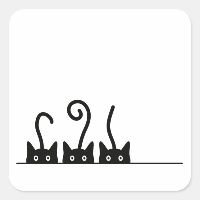 Adesivo Quadrado Kat lijn tekening. Drie katjes. Wereld Kattendag. (Frente)