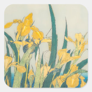 Adesivo Quadrado Katsushika Hokusai - Gafanhoto e Iris